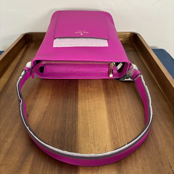 Kate Spade Elsie Baja Rose Purple Pebbled Leather Bucket Bag New - Picture 7 of 11